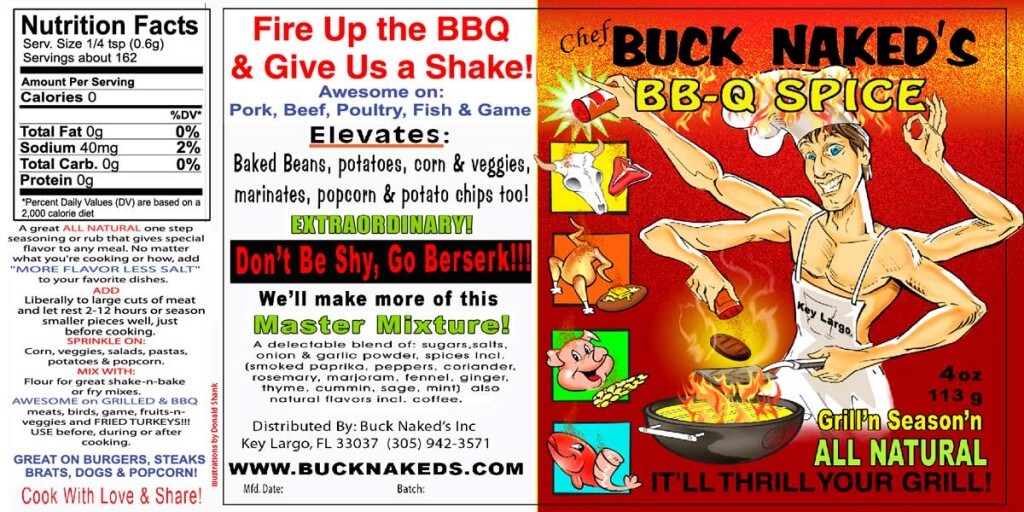 Label of Buck Naked's BB-Q Spice