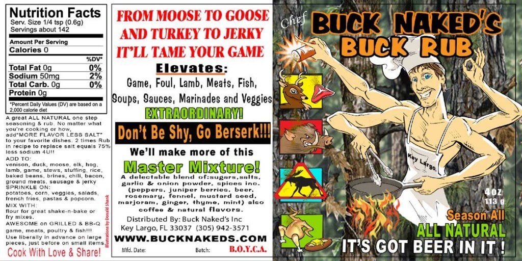 Label of Buck Naked's Buck Rub