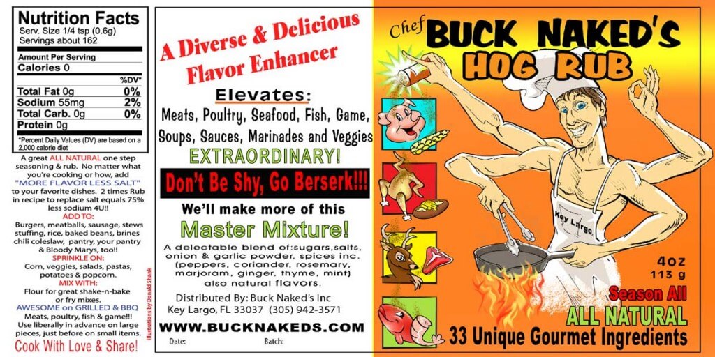 Label of Buck Naked's Hog Rub