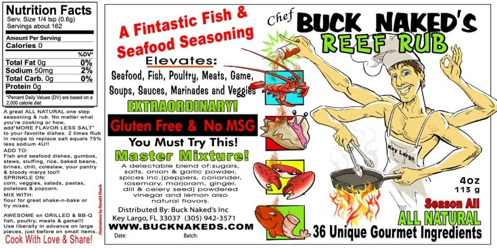 Label of Buck Naked's Reef Rub