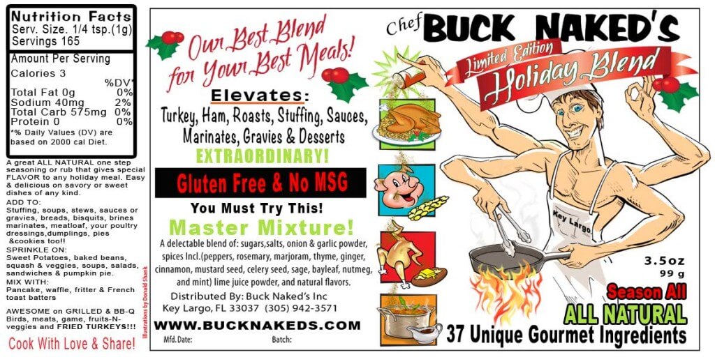 Label of Buck Naked's Holiday Blend